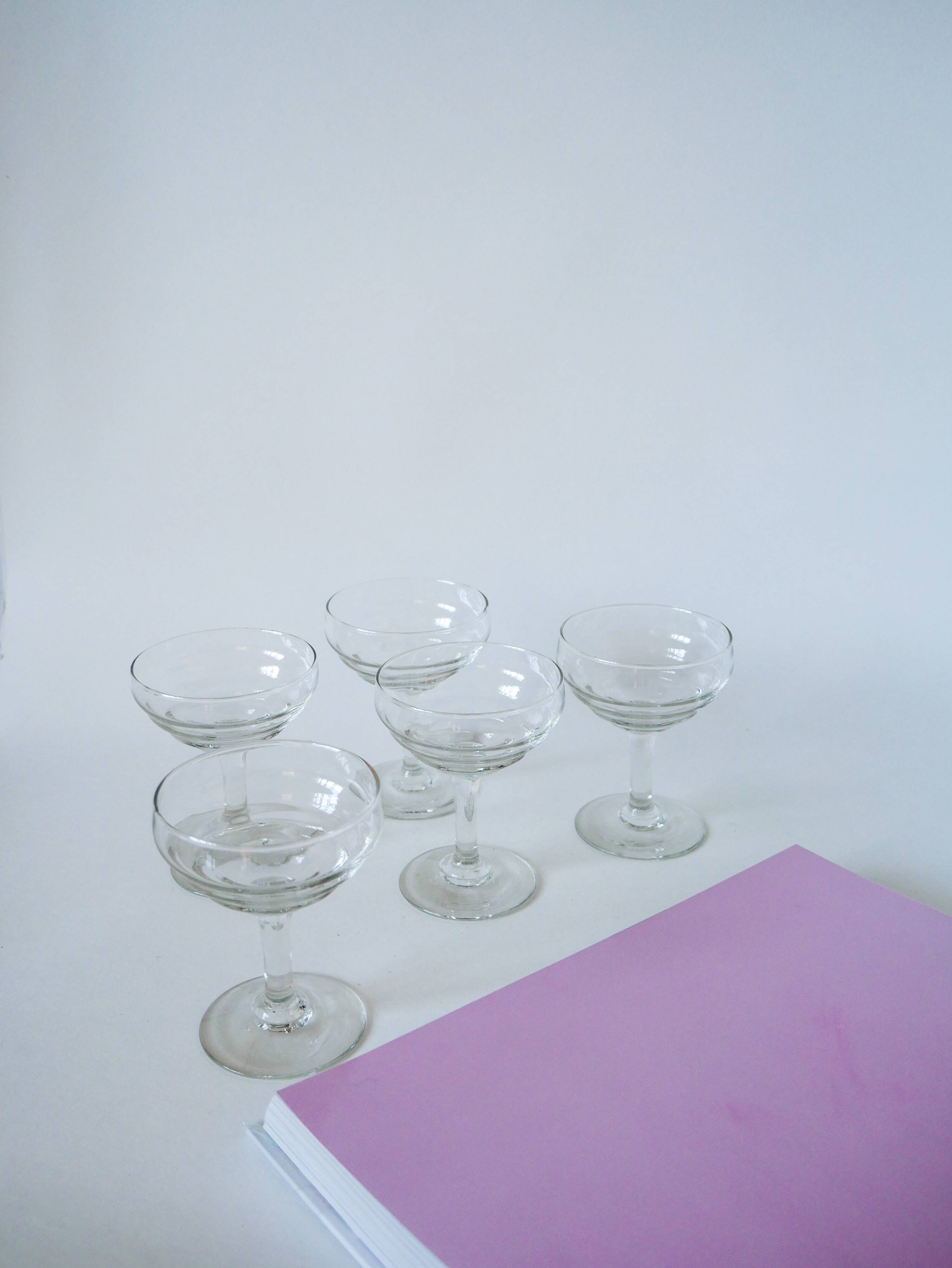 Set of 5 molded glass champagne glasses 1950