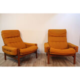 Pair of Scandinavian armchairs in teak and fabric 1960