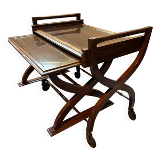 Teak service trolley with nesting table, mid-century modernism.