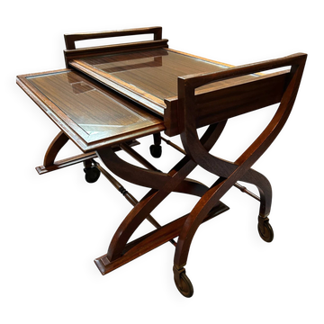 Teak service trolley with nesting table, mid-century modernism.