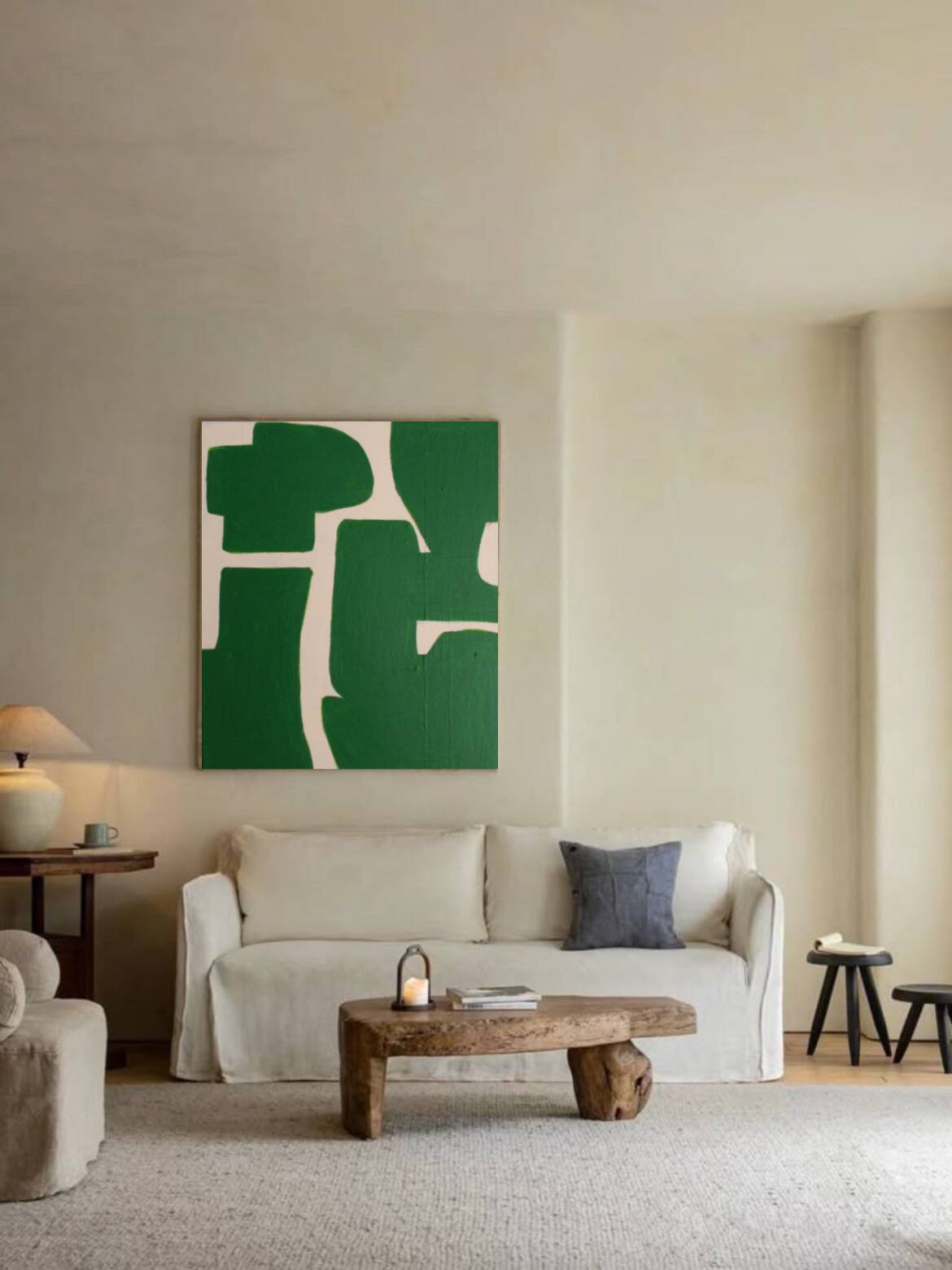 Abstract green art on a beige background.