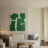 Abstract green art on a beige background.