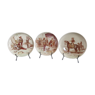 3 plates in creil and montereau earthenware