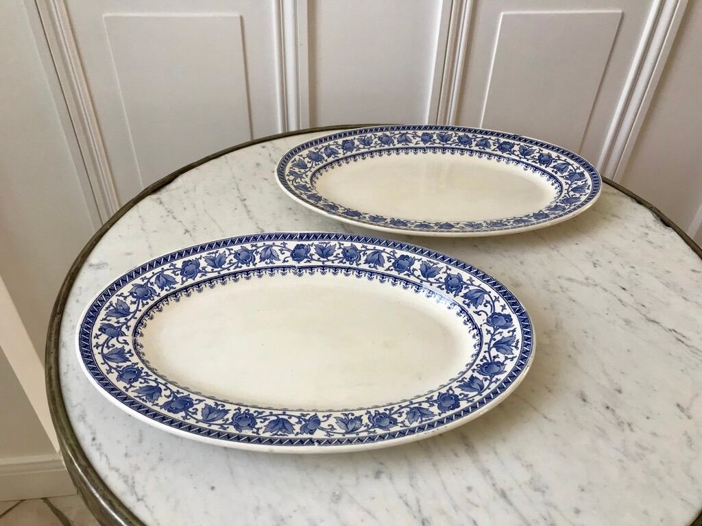 Duo of oval flat terre de fer u&c sarreguemines model "syrah" late nineteenth