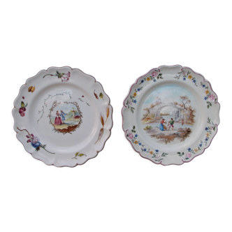2 large plates or dishes faience Marseille hand-painted décor