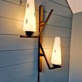 Large Mid-century wall light in brass and white opaline, 1950-60