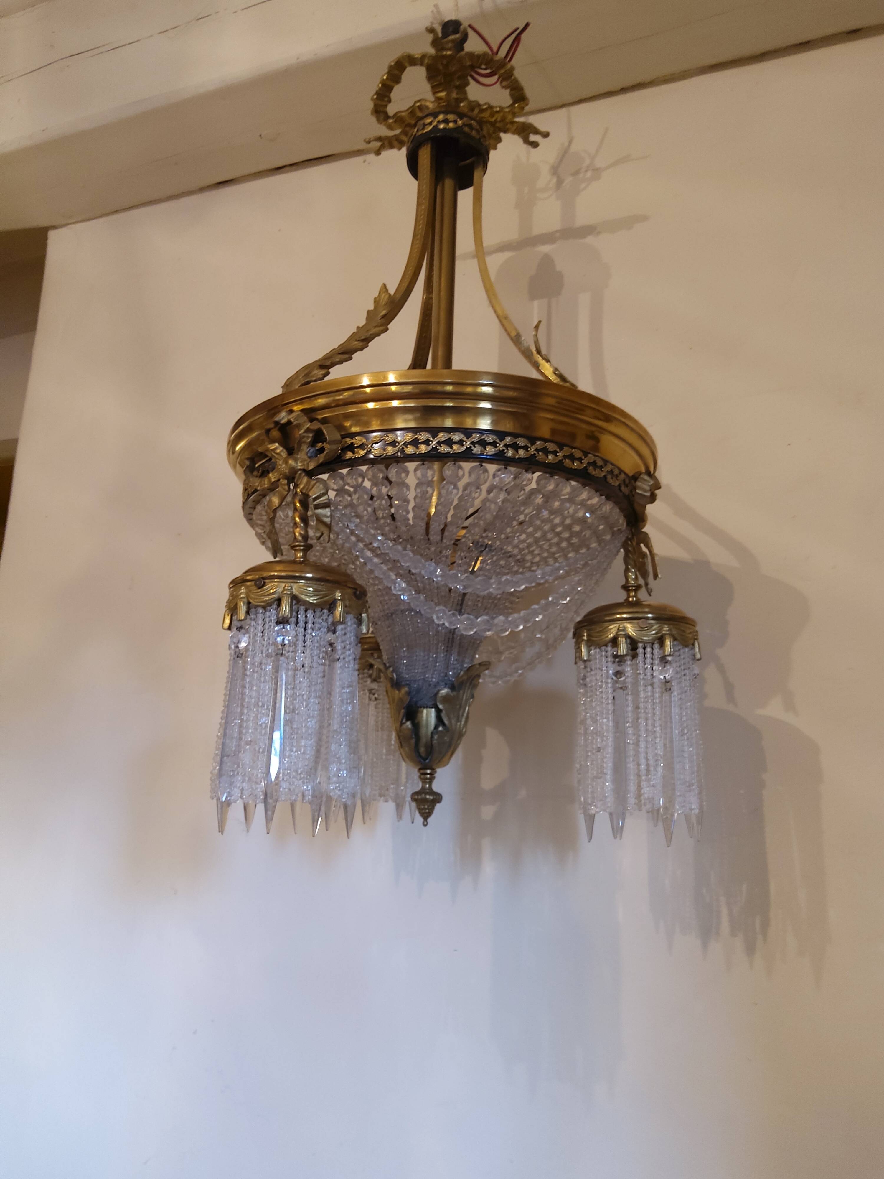 Lustre panier ancien en bronze