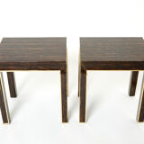 Pair of side tables palm wood and brass Romeo Paris 1970