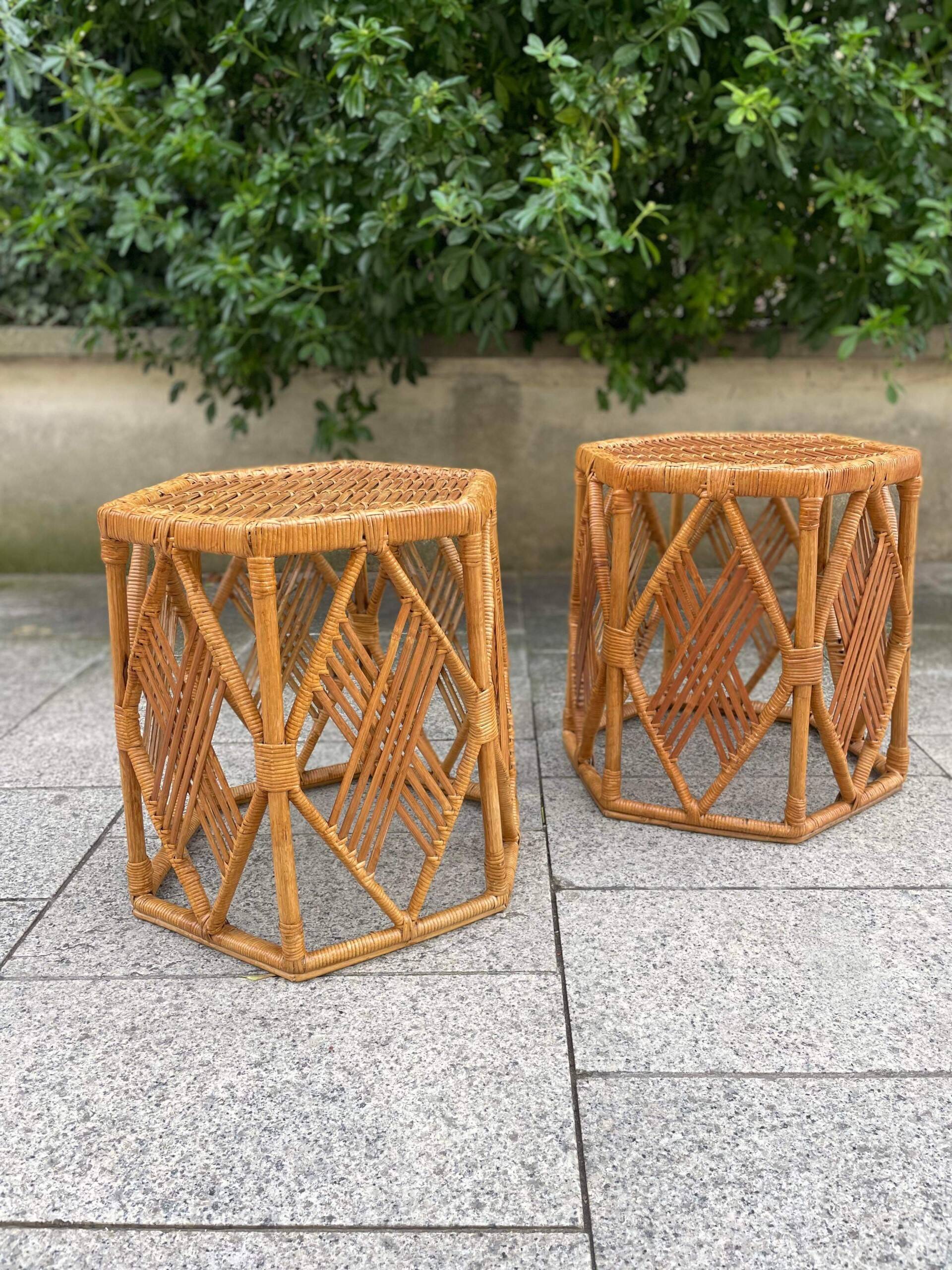 Pair of rattan side or bedside tables