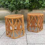 Pair of rattan side or bedside tables
