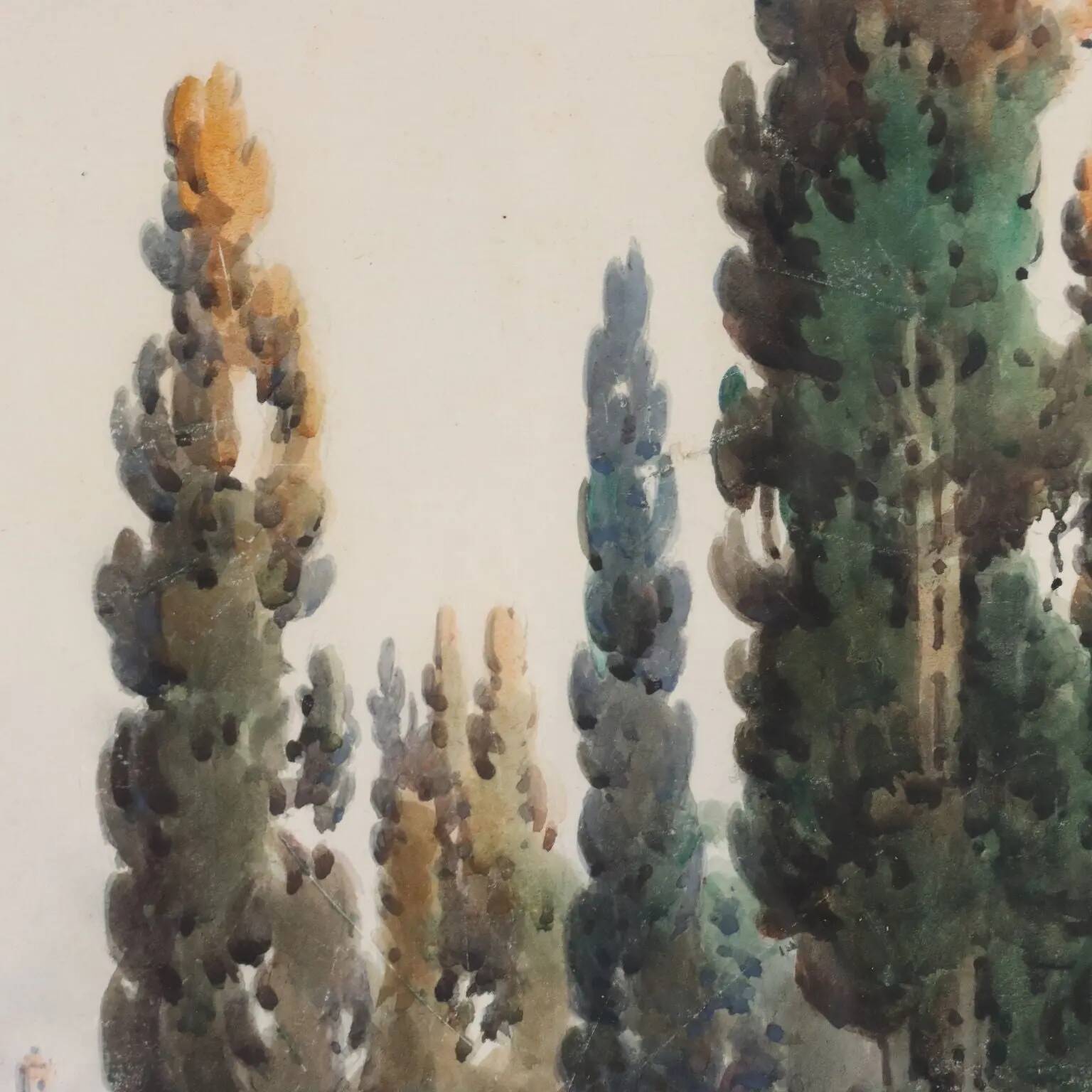 Old painting signed Angelos Giallinas, watercolour on paper from the 1800s.