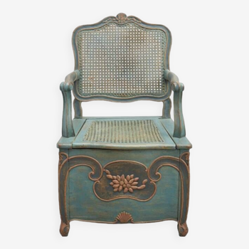 Chaise haute suédoise de style rococo à ornements verts et bleus de la fin du 18ème et début