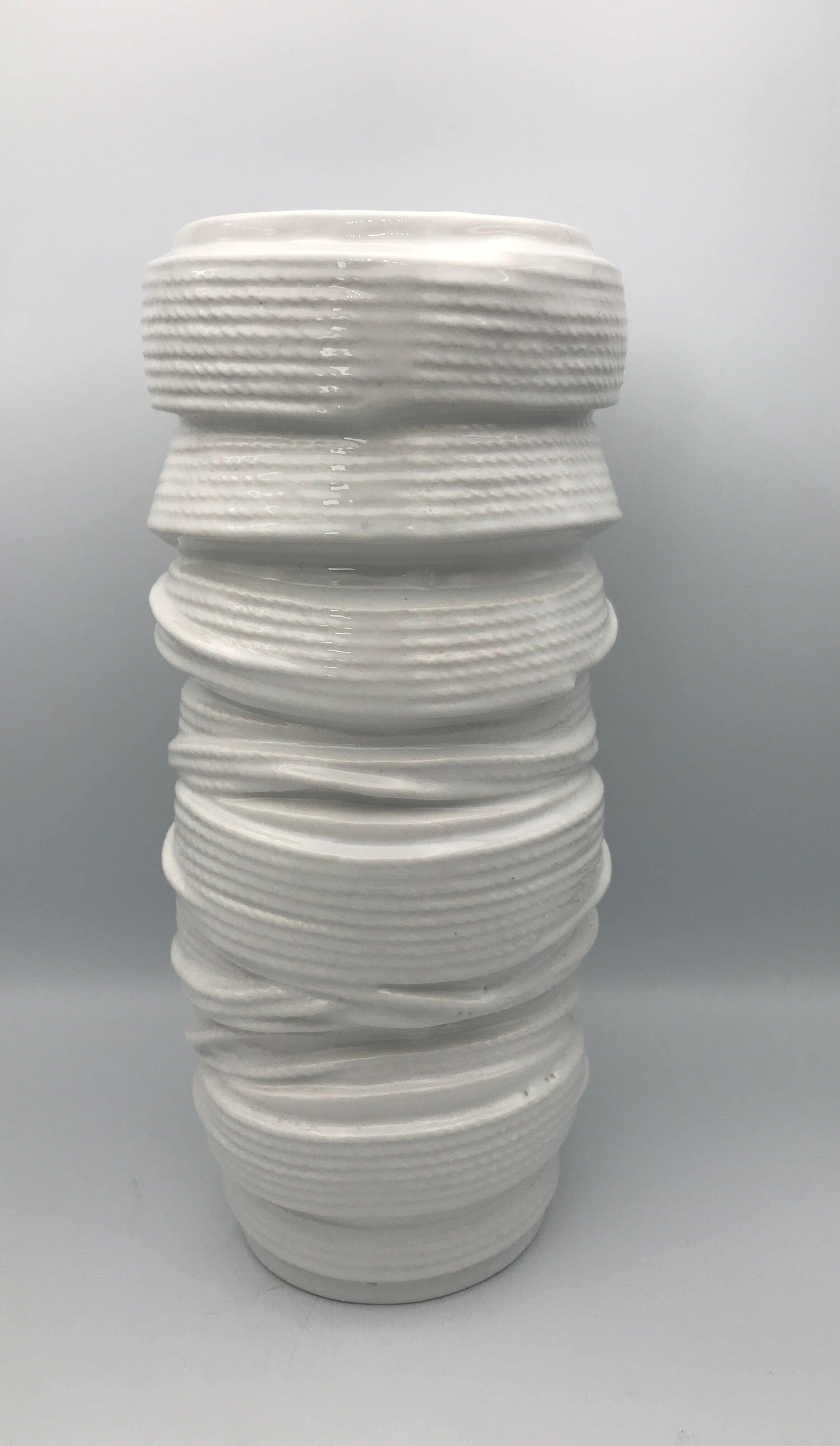 Vase tubular shape MODERNIST in ceramic enamelled White 30.5 cm