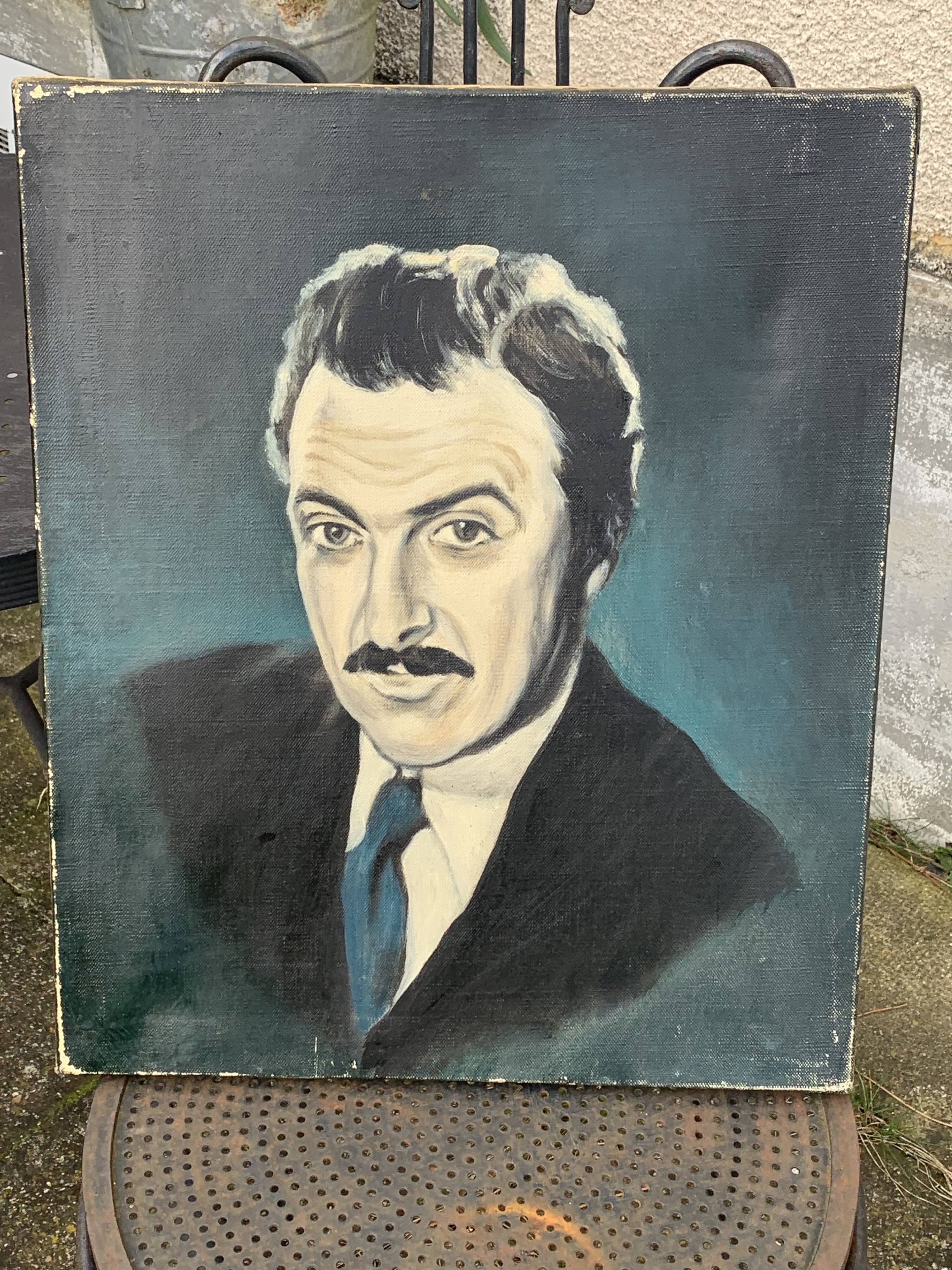 Painting, painting portrait of a man, vintage, circa 1960 unsigned, attributed to Roger Schmitt