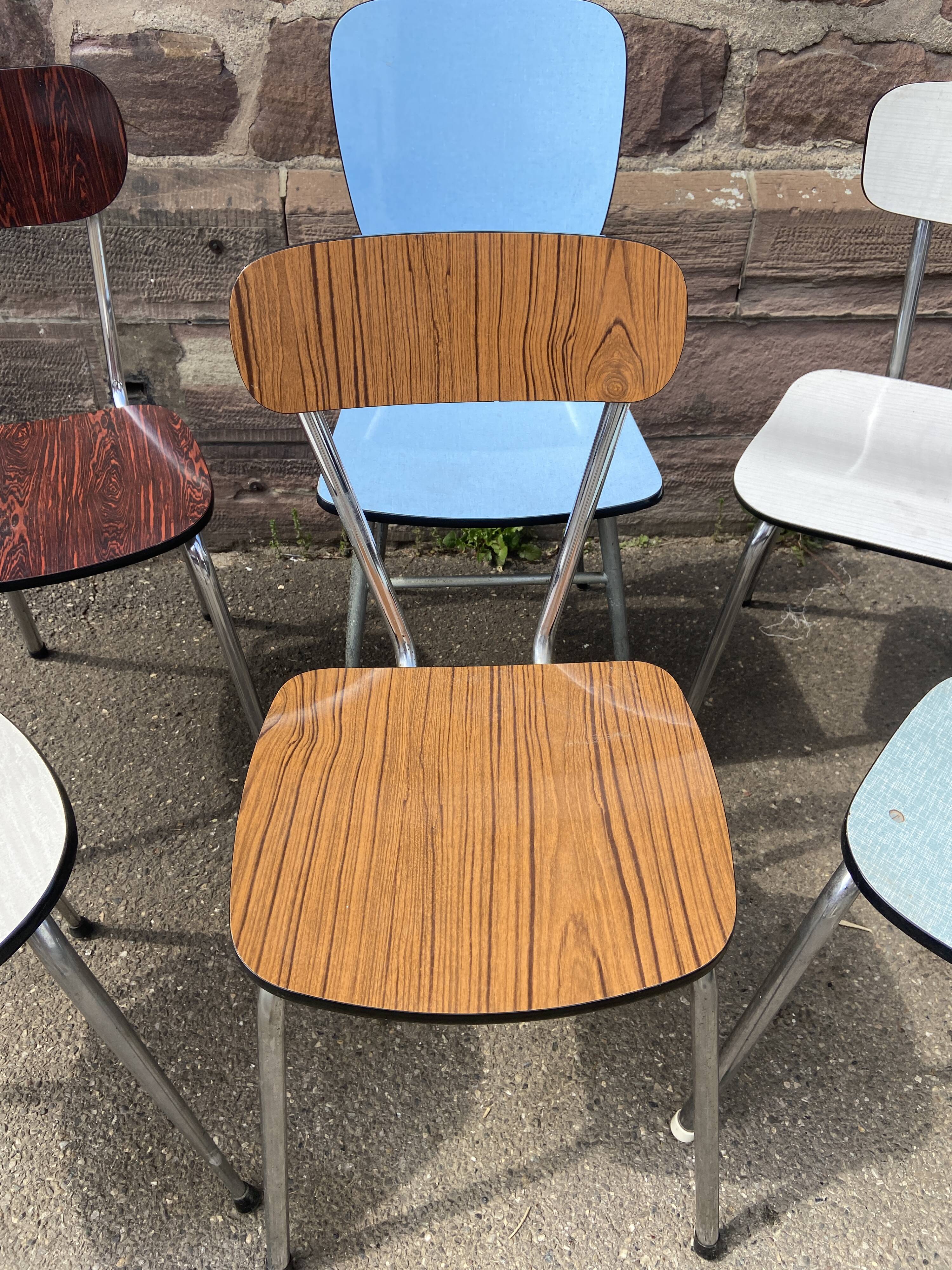 6 vintage mismatched formica chairs