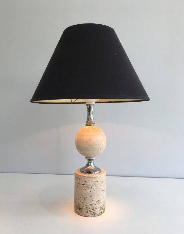 Travertine and chrome lamp. Philippe Barbie