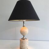 Travertine and chrome lamp. Philippe Barbie