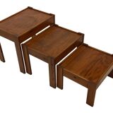 Vintage set of 3 side tables nesting pine wood 60s