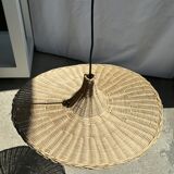 Small suspension, rattan luminaire in hat shape D:60cm