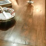 Old French farmhouse table in walnut, turned legs, waxed finish
