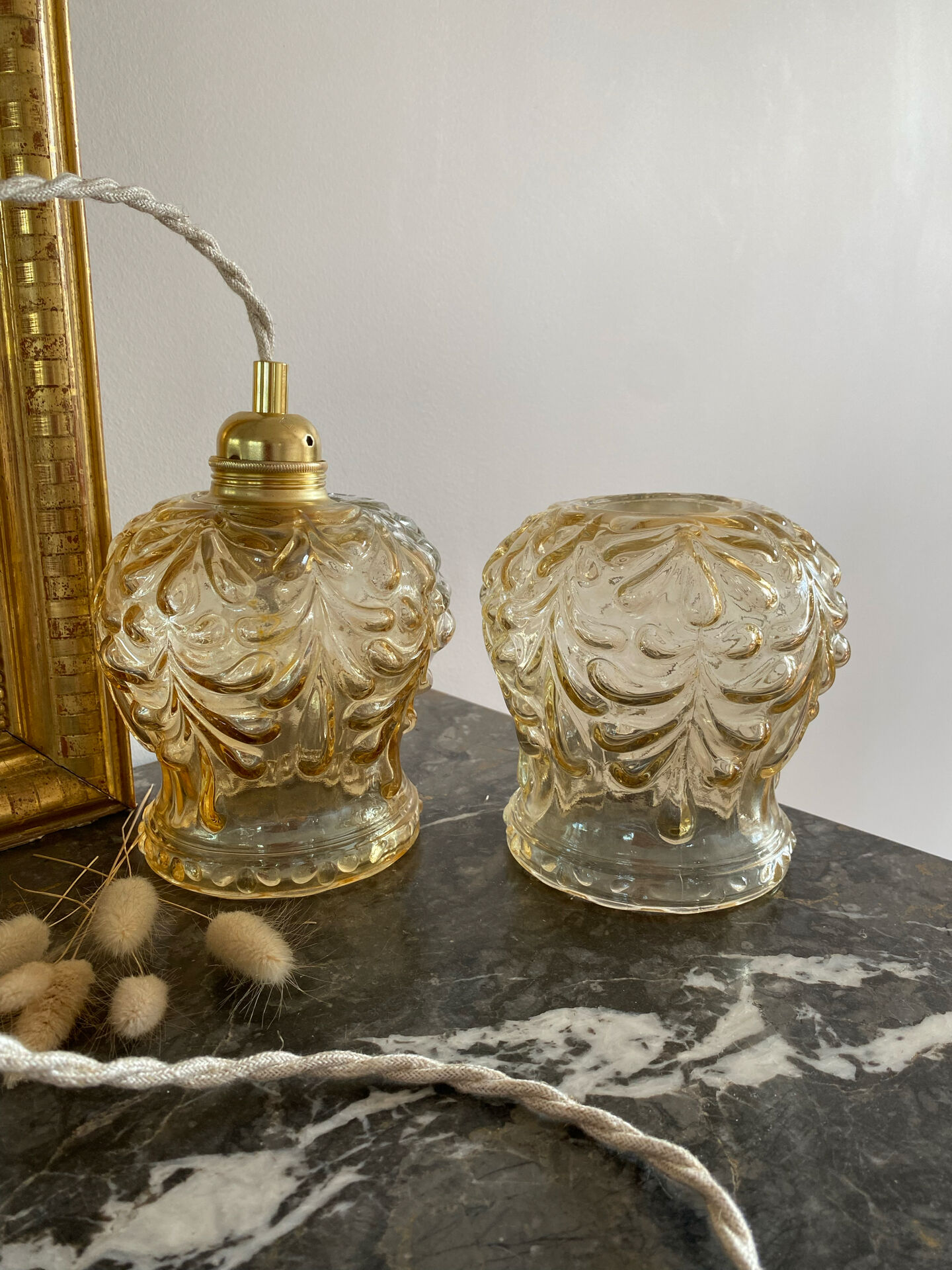Vintage amber glass globe lamp