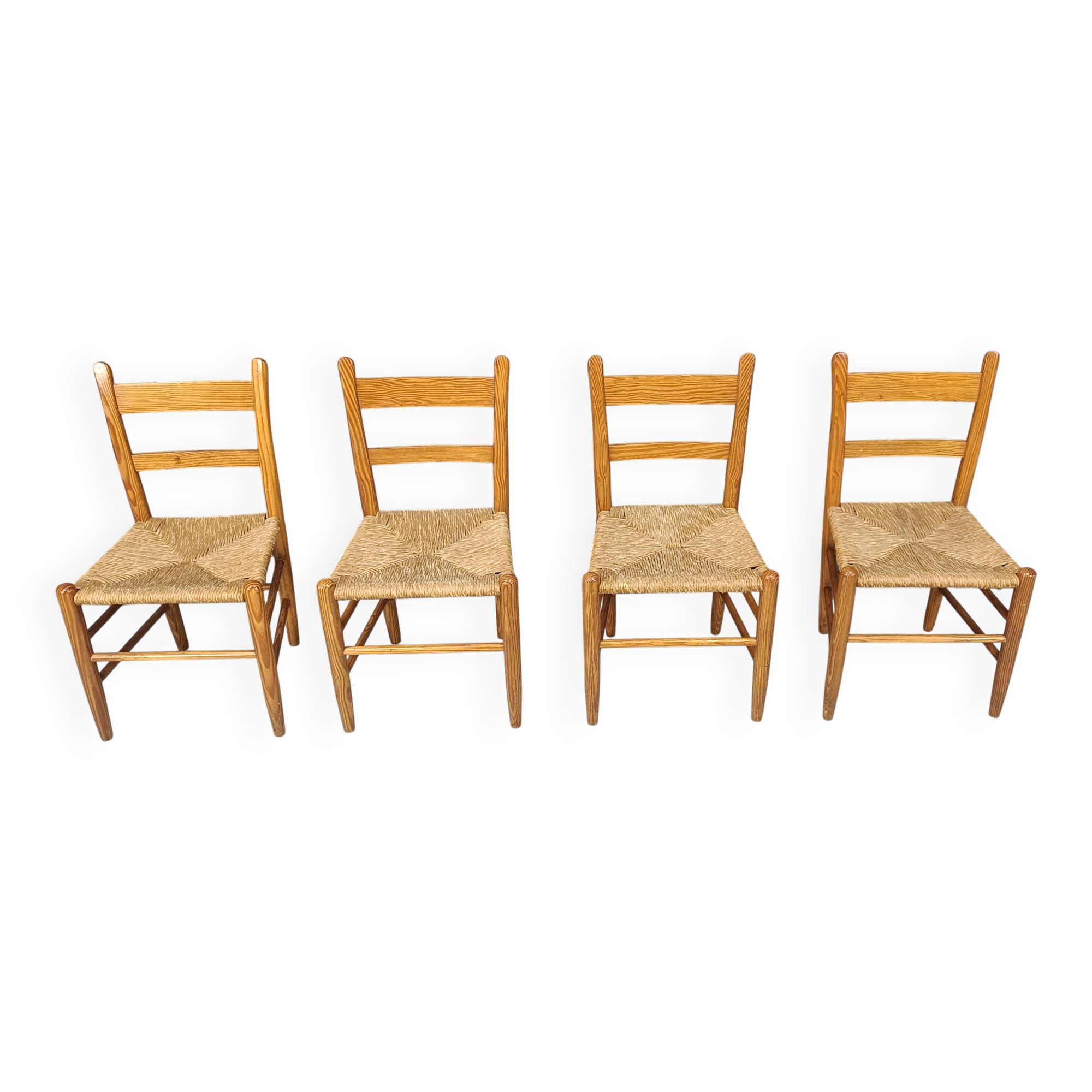 Mid century oak and wicker dining chairs, set of 4