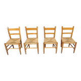 Mid century oak and wicker dining chairs, set of 4