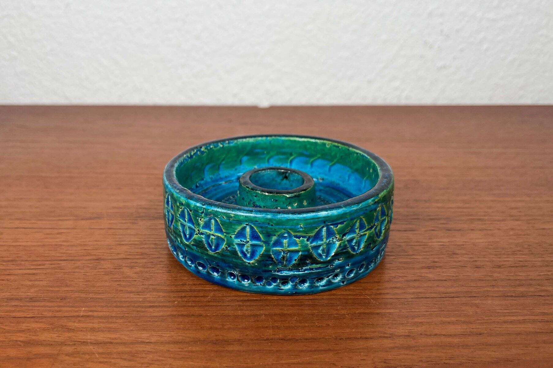 Mid-Century Modern Rimini Blu Pottery Candleholder by Aldo Londi for Bitossi, Italy, 1960s