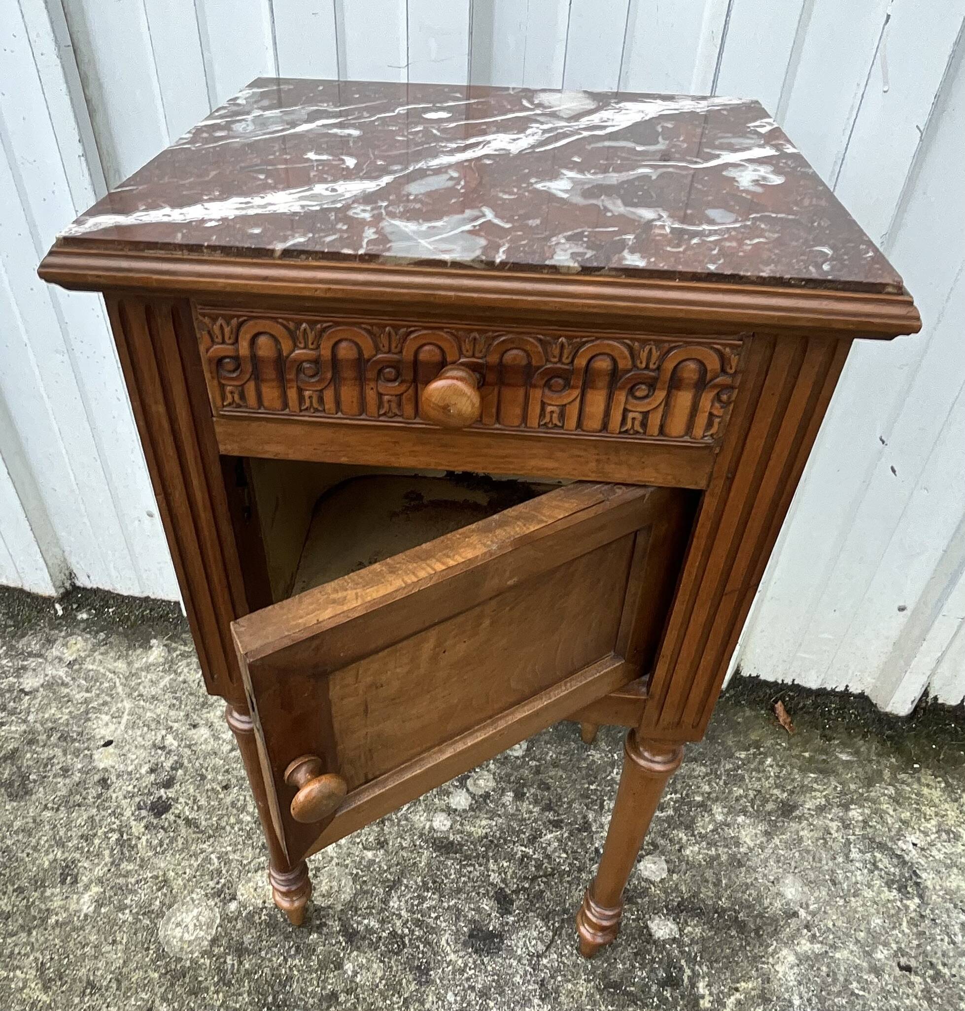 Louis XVI Style Walnut Bedside Table – Early 20th Century