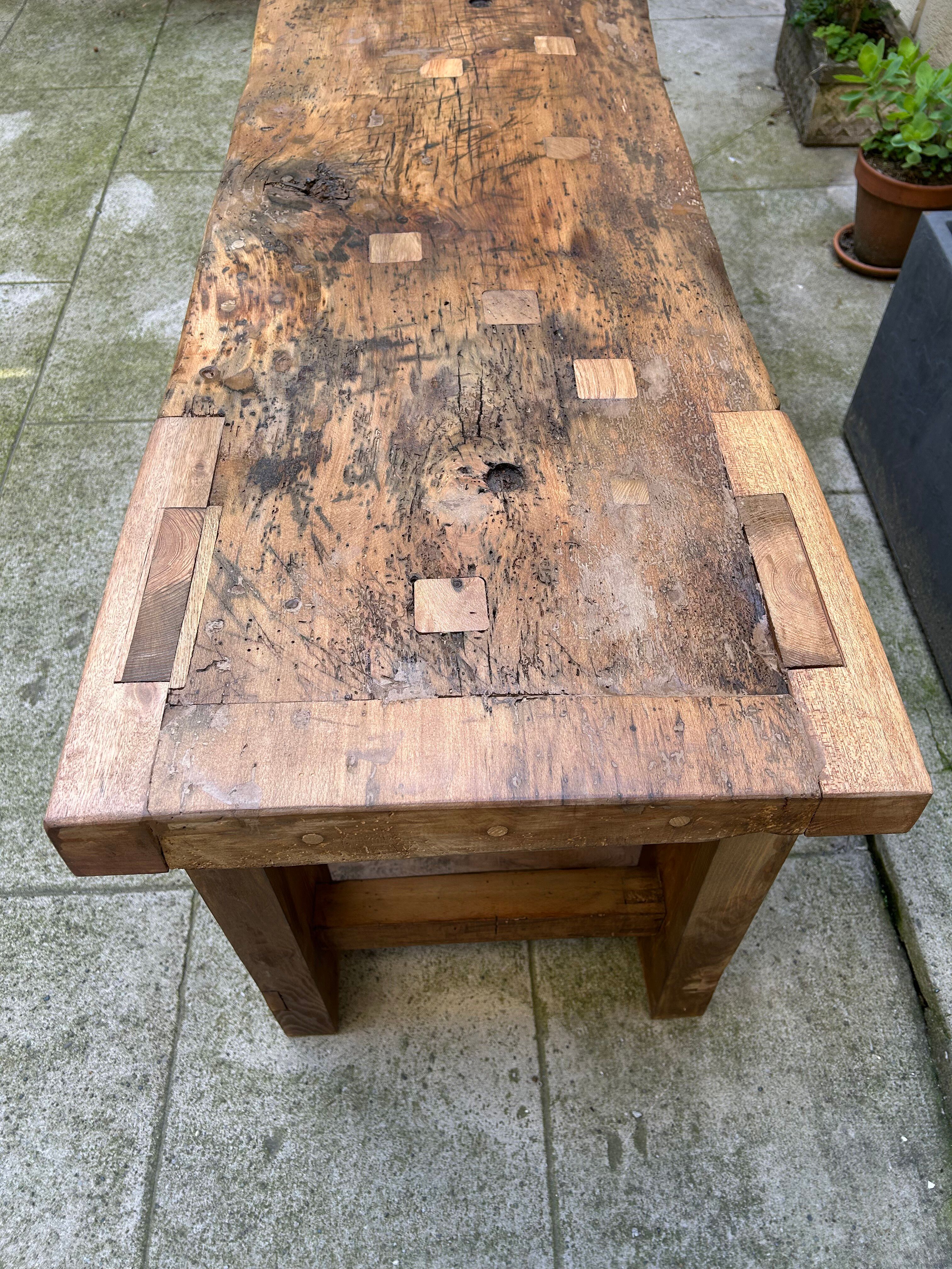Old beech wood carpenter's workbench – over 100 years old – rustic style