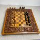 Chess and backgammon set in carved wood and marquetry