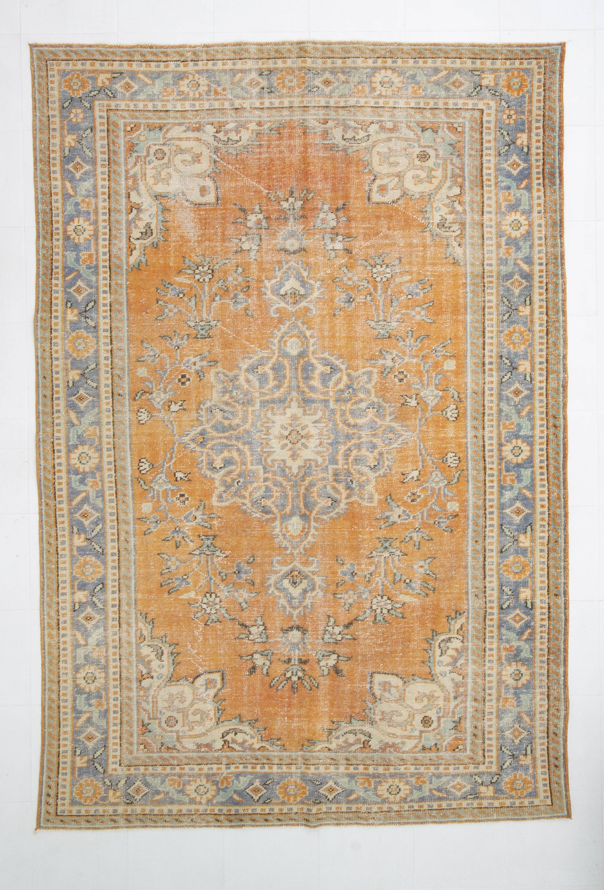 Coral orange 62s vintage rug, 226x331cm