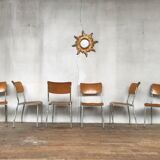 Series of 6 vintage industrial school chairs stackable 1950 thermophorized seating