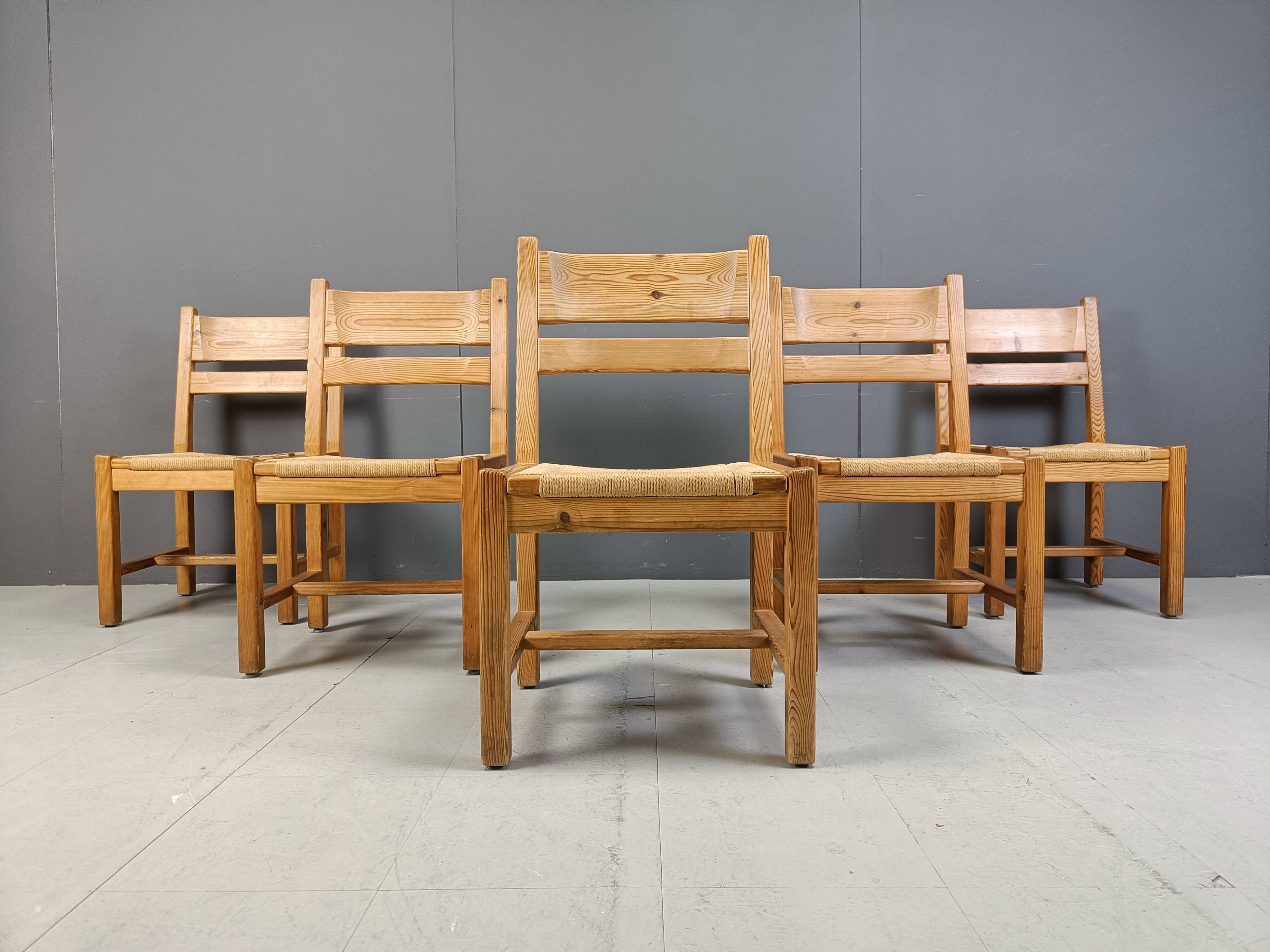 Set of 5 pine wood chairs by GM Mobler, 1960s