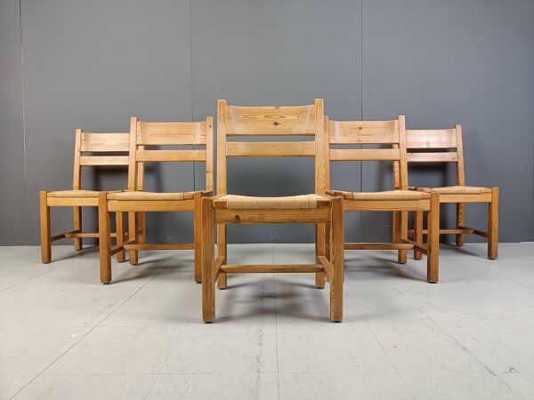 5 chaises en pin et paille par GM Mobler, années 1960