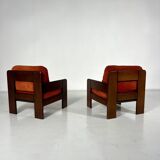 Mid-Century Armchairs, Original Orange Velvet, Italy, 1970s