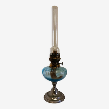 Bluish glass kerosene lamp