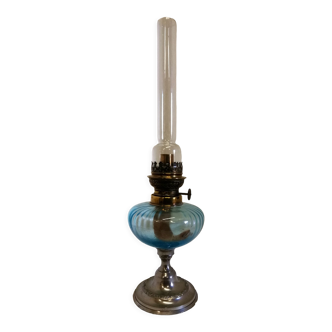 Bluish glass kerosene lamp
