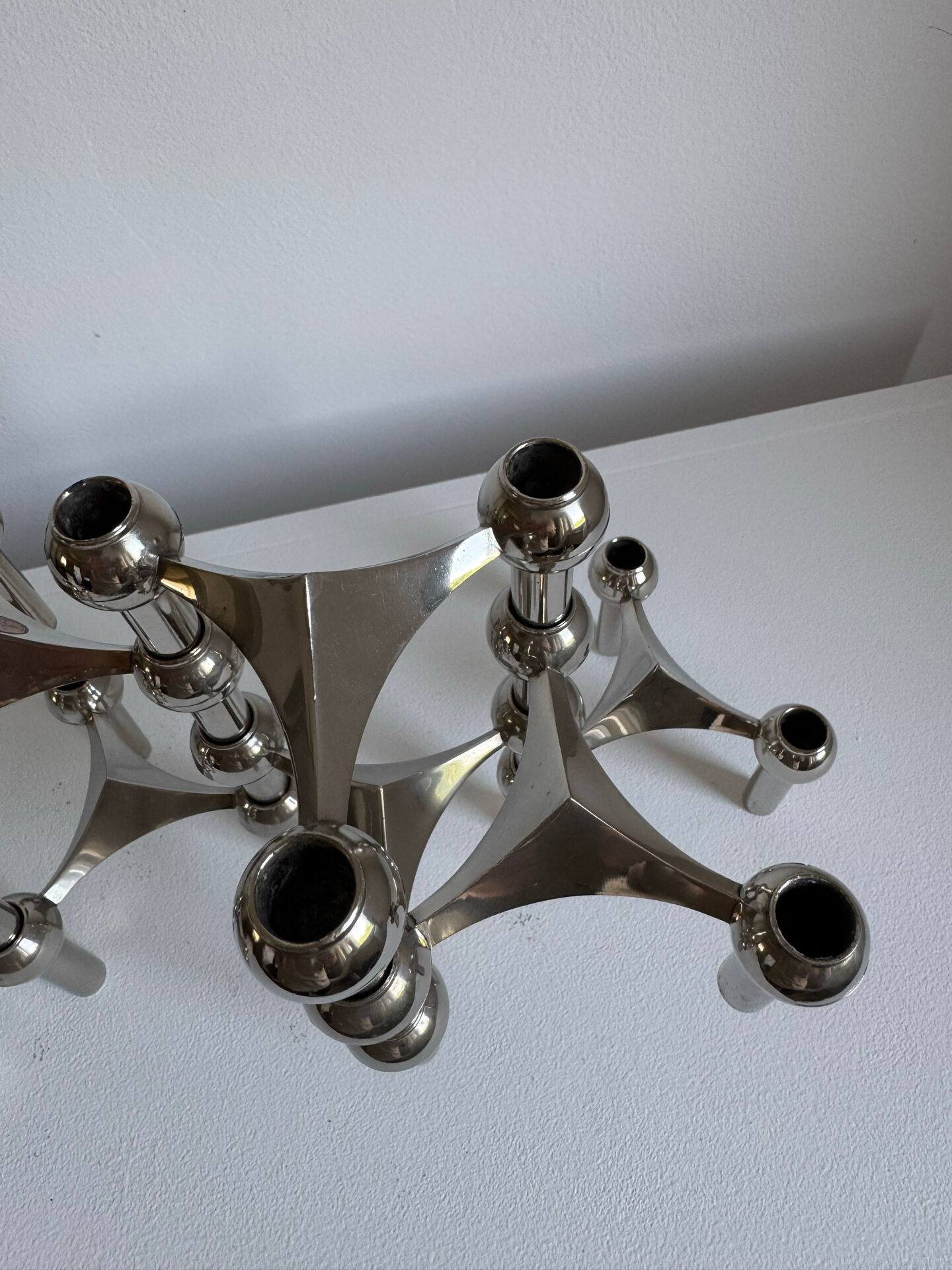 Mid Century Modern Nagel Candle Holders - 1960s Silver Metal Candlesti