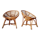Paire de fauteuils corbeille vintage en rotin – Style Riviera 1960