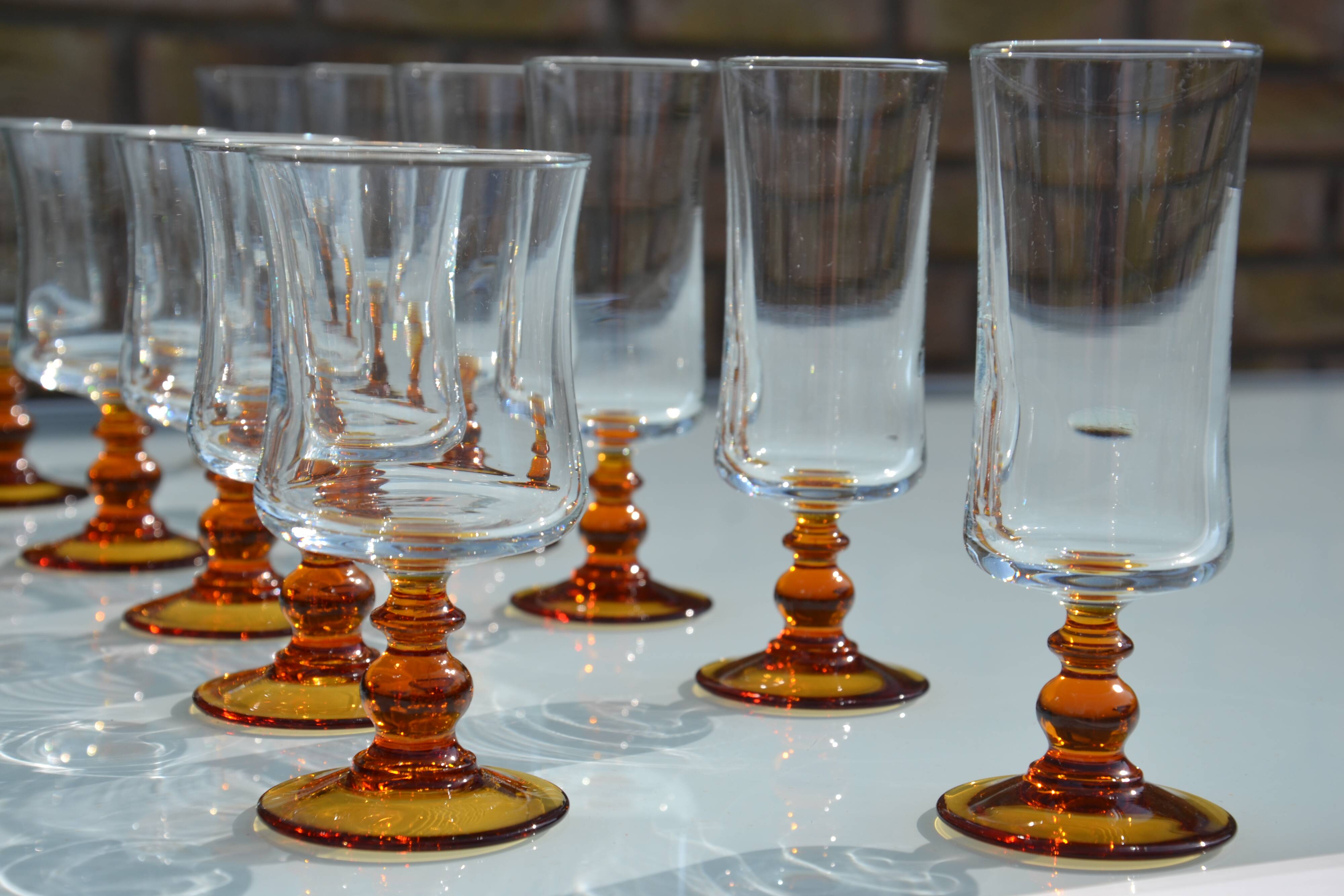 Ochre stemmed glasses from the 70s