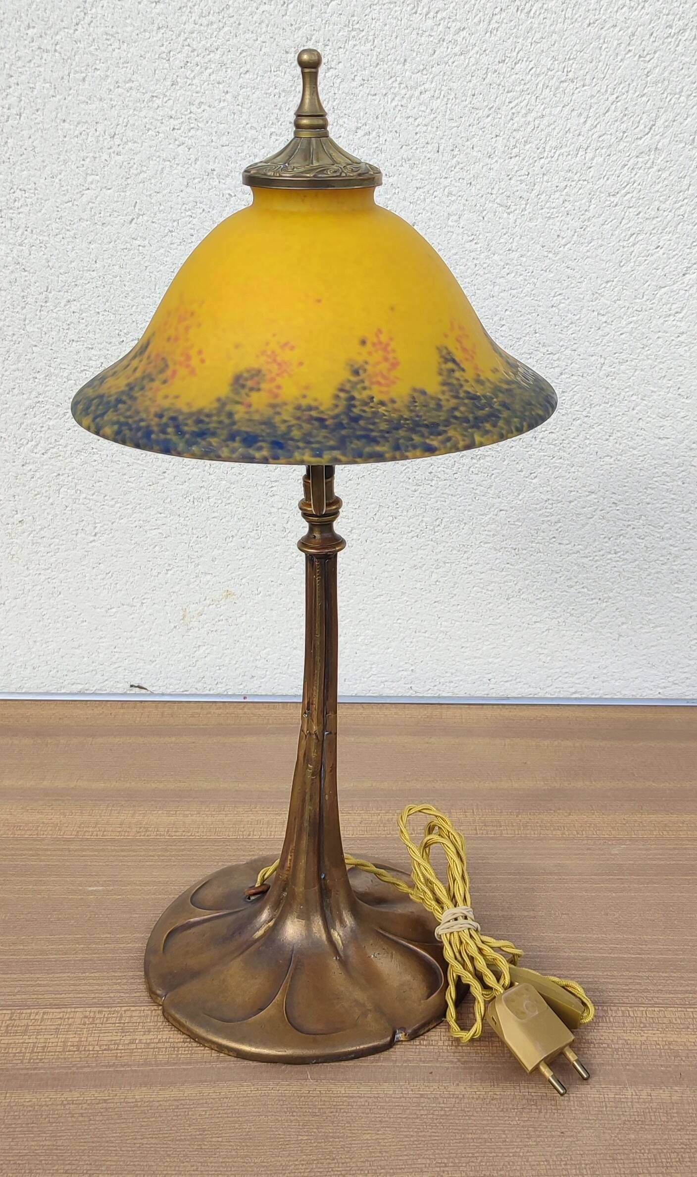 Mushroom lamp Art de France Glass paste Bronze Art Nouveau Vintage