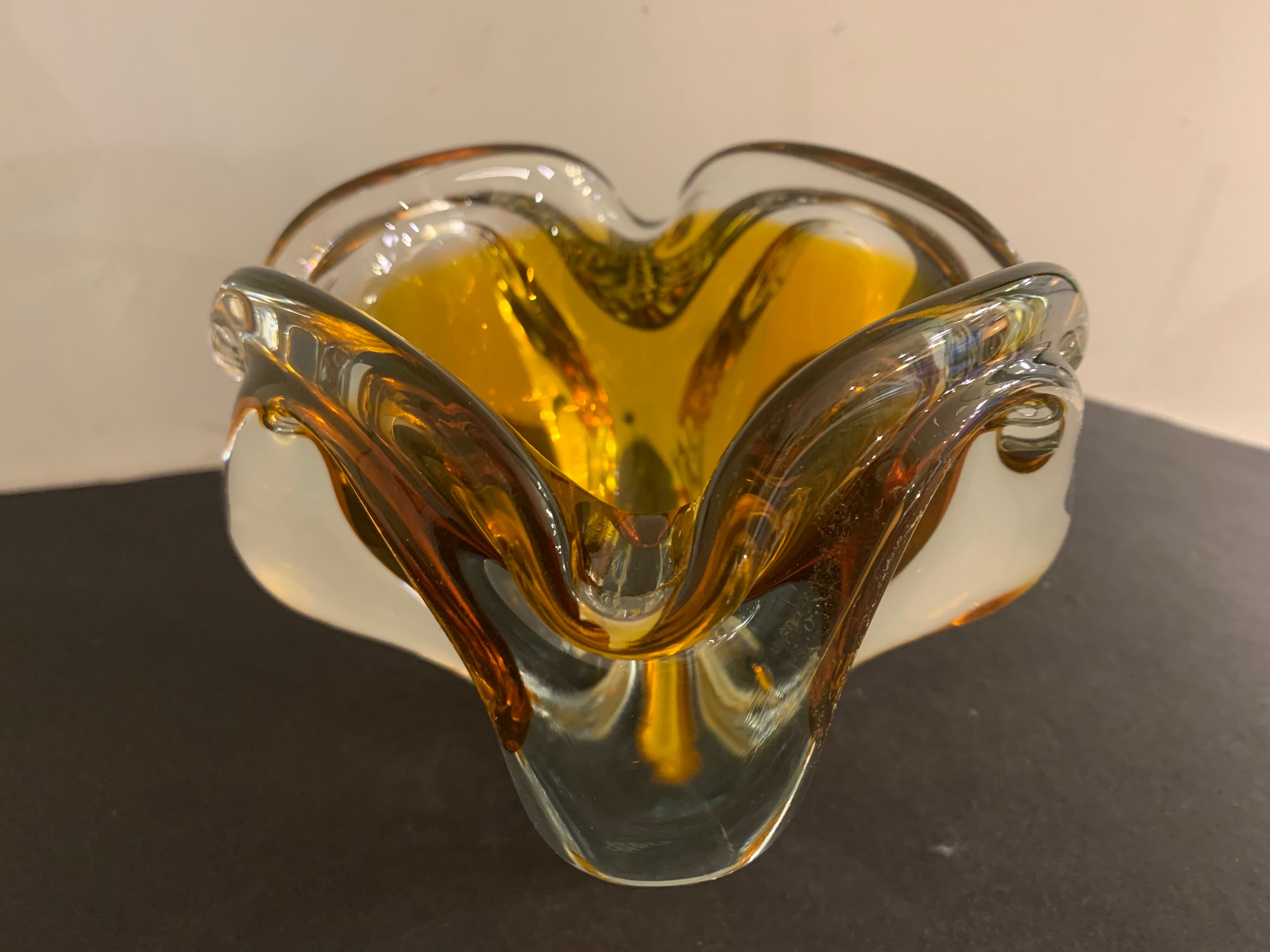 Murano orange-yellow glass ashtray 1960