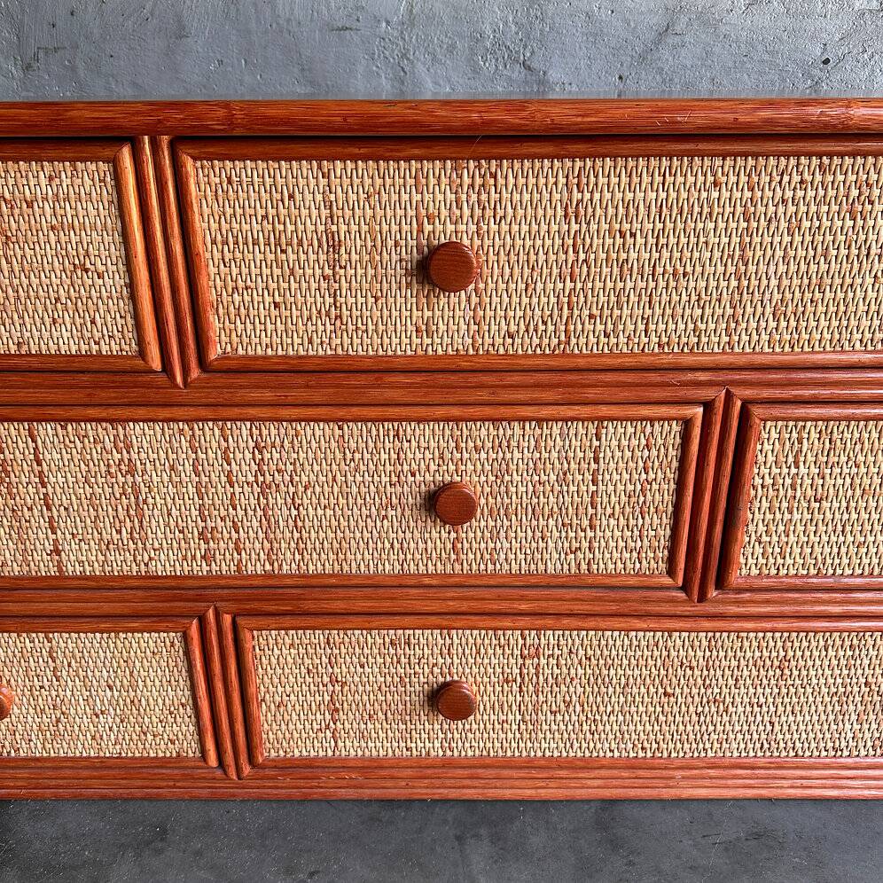 Vintage Maugrion rattan bamboo chest of drawers for Roche Bobois