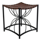 French elegant vintage stool with black metal and brown leather