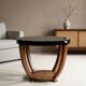 Grand guéridon / Table basse Art Déco à pieds sabres (1930) – Laque no