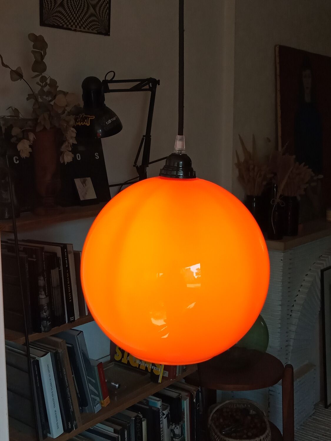 Orange opaline suspension lamp 60s