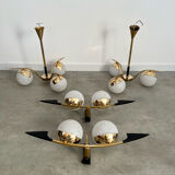 Lot light fixtures and chandeliers design Arlus 50s brass and opaline vintage