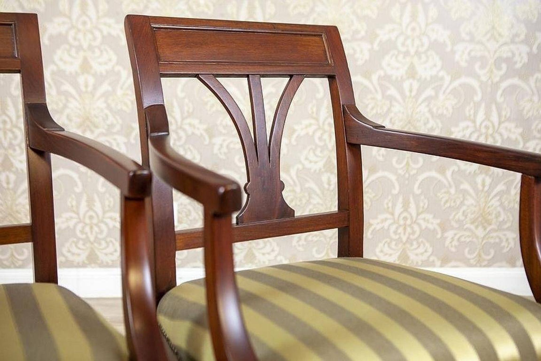 Set of Armchairs in Classicizing Forms in Striped Upholstery, 1990s