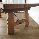 Rustic solid oak table with wrought iron, circa 1950.
